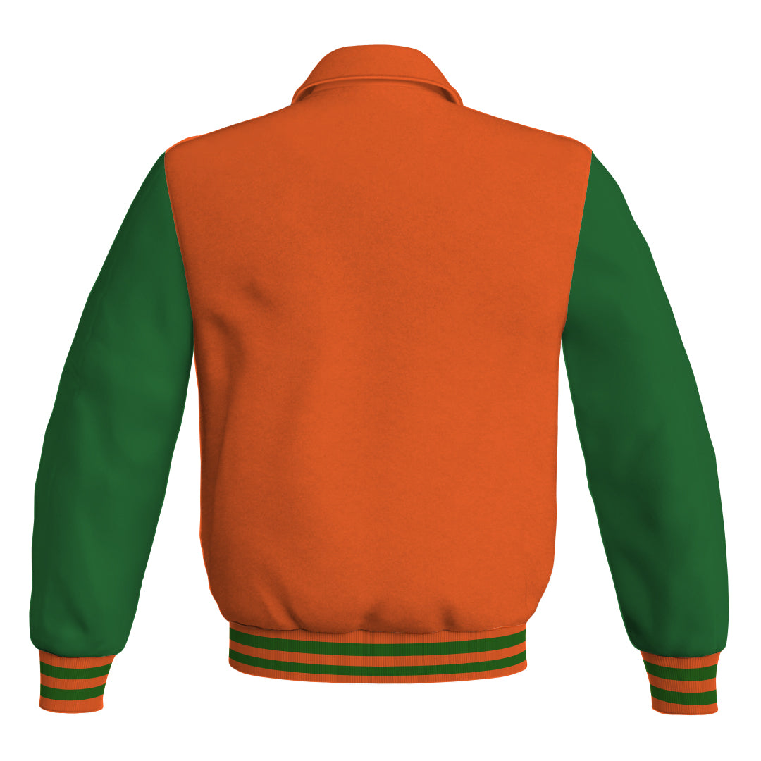 Letterman Varsity Classic Jacket Orange Body and Green Leather 