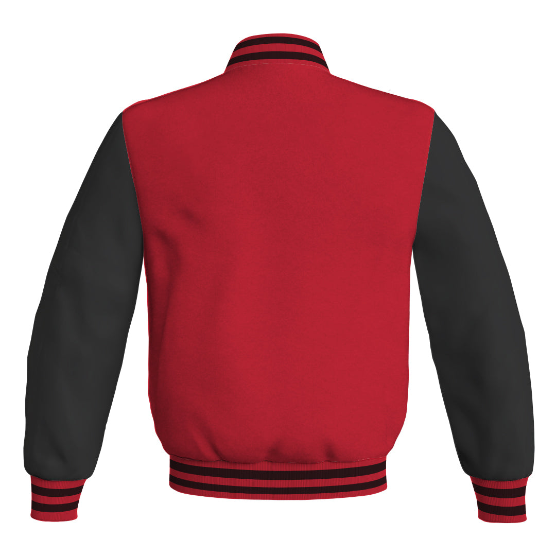 Ladies Varsity Jacket Red Body and Black Leather Sleeves Bomber Jacket