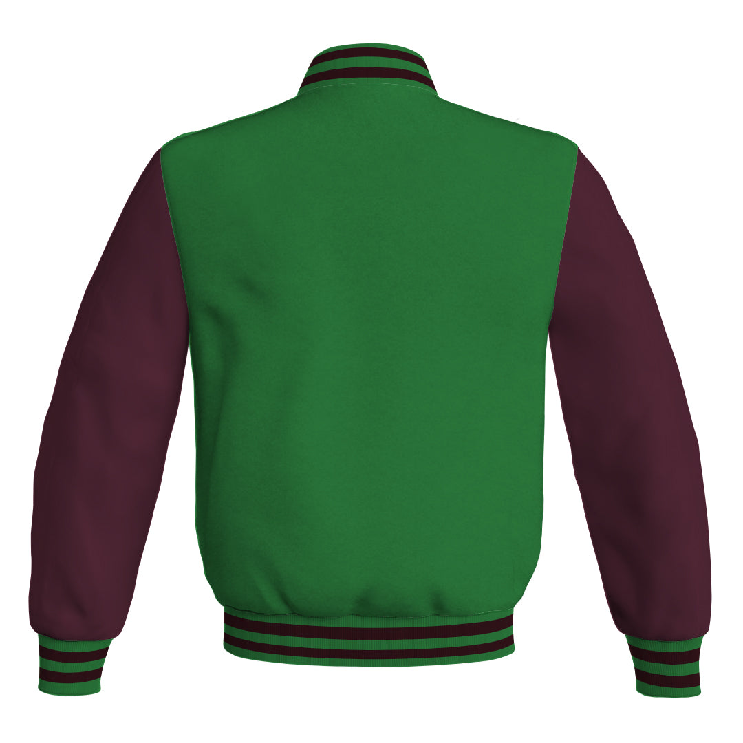 Team Varsity Jackets Green Body and Maroon Leather Sleeves Bomber Jacket