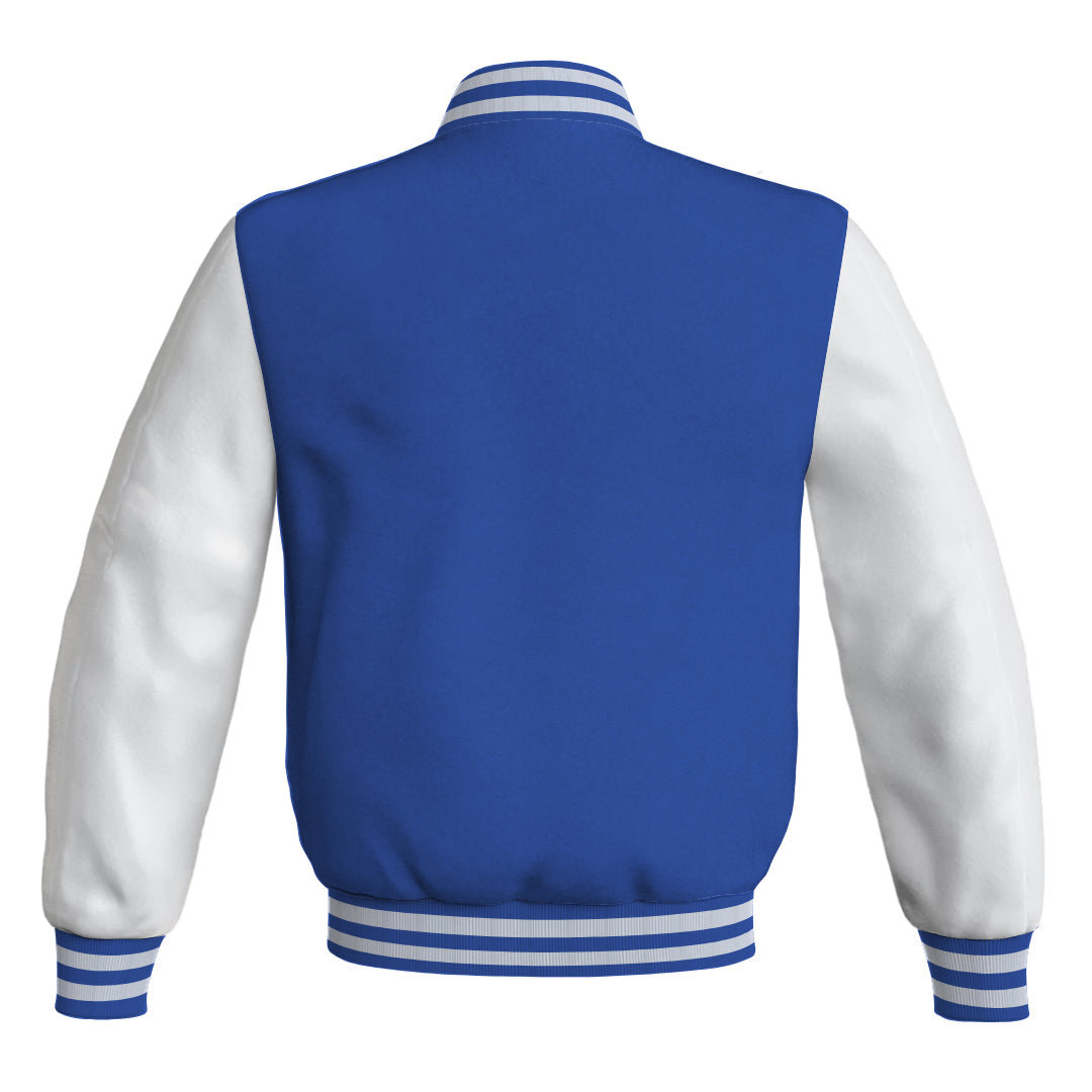 Team Varsity Jackets Blue Body and White Leather Sleeves Bomber Jacket