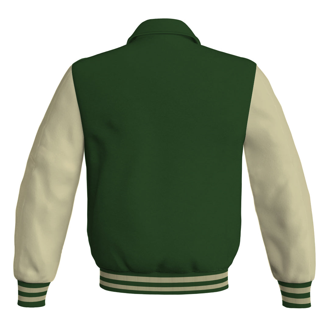 Letterman Varsity Classic Jacket Forest Green Body and Cream Leather 