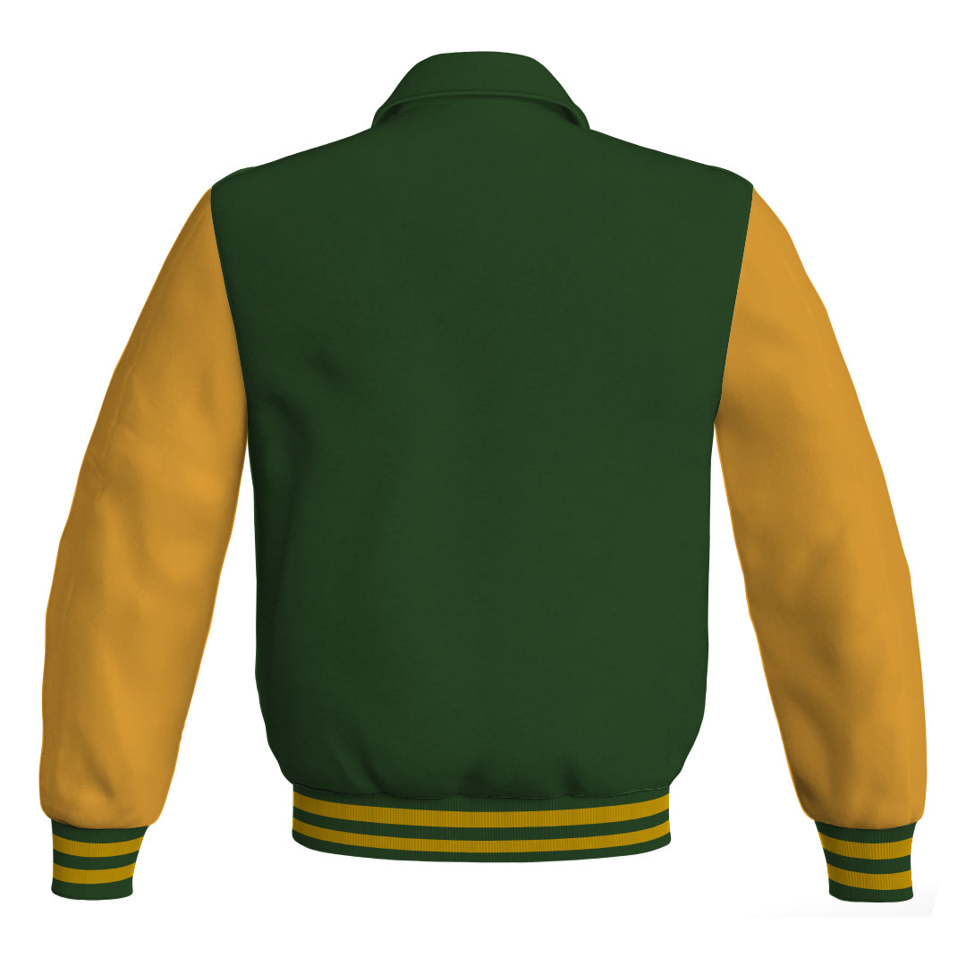 Letterman Varsity Classic Jacket Forest Green Body and Gold Leather 