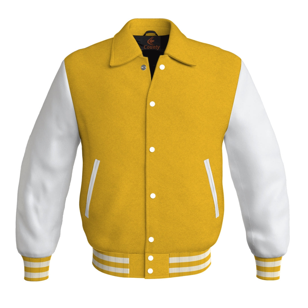 Letterman Varsity Classic Jacket Yellow/Gold Body and White Leather Sleeves