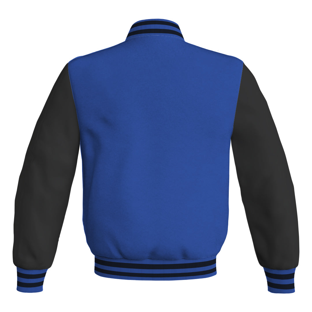 Ladies Varsity Jacket Blue Body and Black Leather Sleeves Bomber Jacket