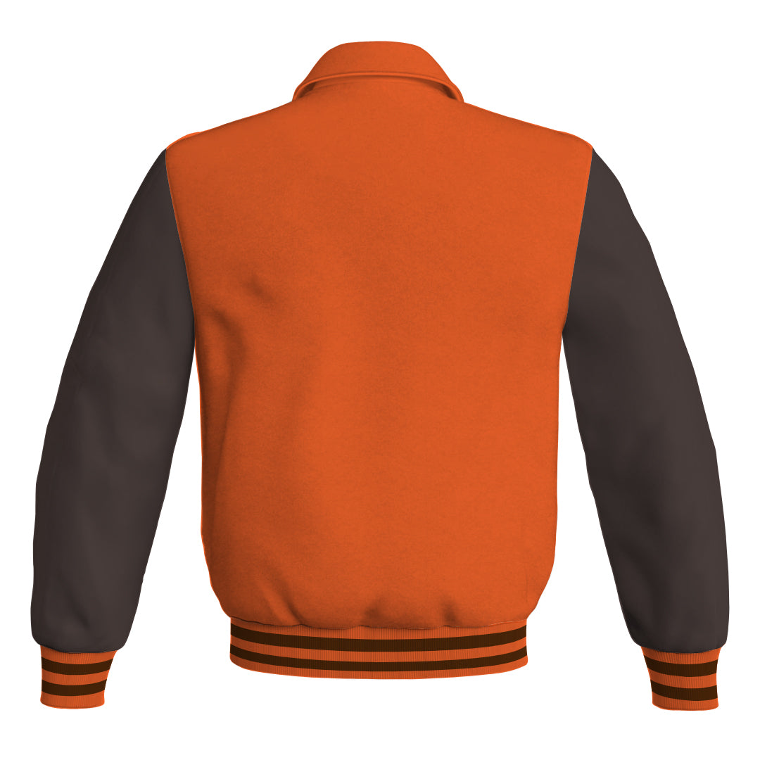 Letterman Varsity Classic Jacket Orange Body and Brown Leather 