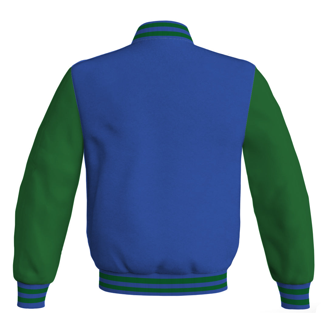 Letterman Jacket Blue Body and Green Leather Sleeves Bomber Jacket