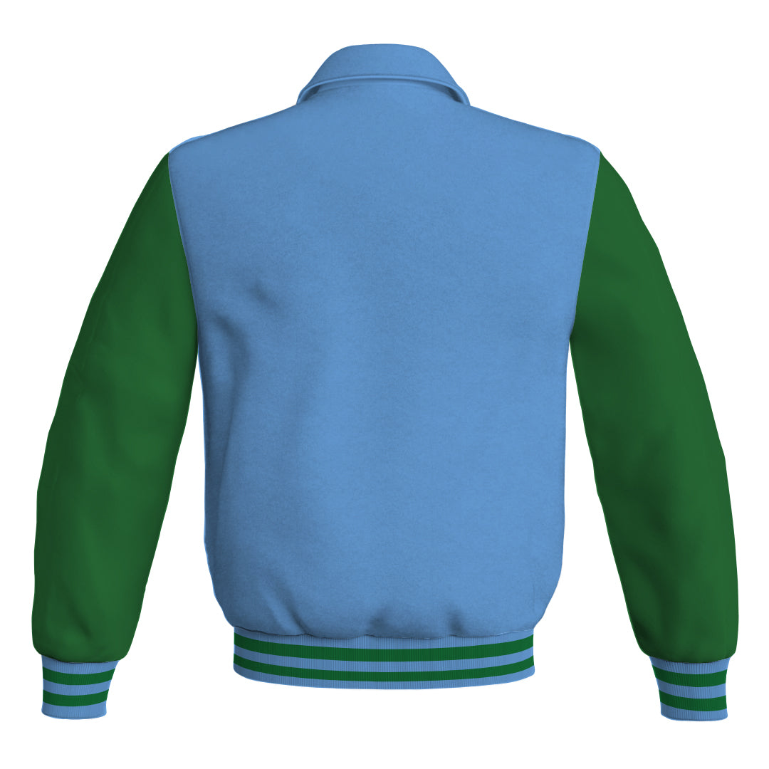 Letterman Varsity Classic Jacket Sky Blue Body and Green Leather 