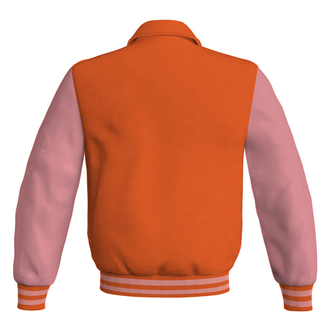 Letterman Varsity Classic Jacket Orange Body and Pink Leather 