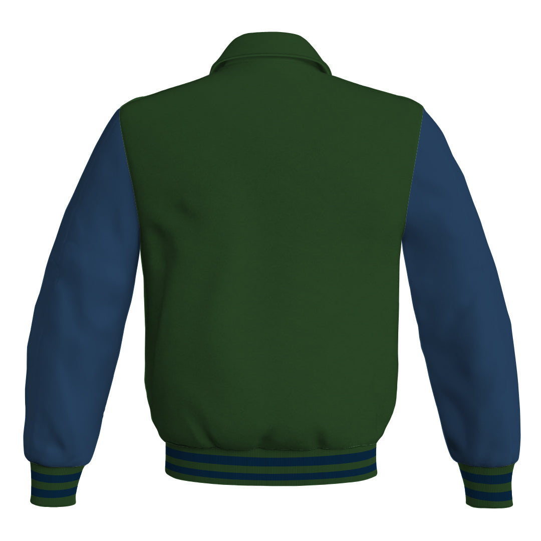 Letterman Varsity Classic Jacket Forest Green Body and Navy Blue Leather 