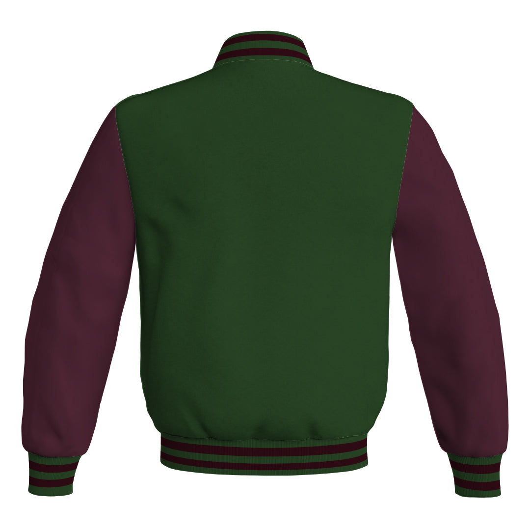 Varsity Jacket Mens Forest Green Body and Maroon Leather Sleeves Bomber Jacket