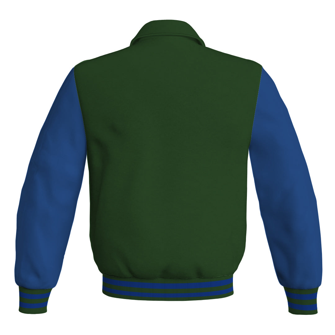 Letterman Varsity Classic Jacket Forest Green Body and Blue Leather 