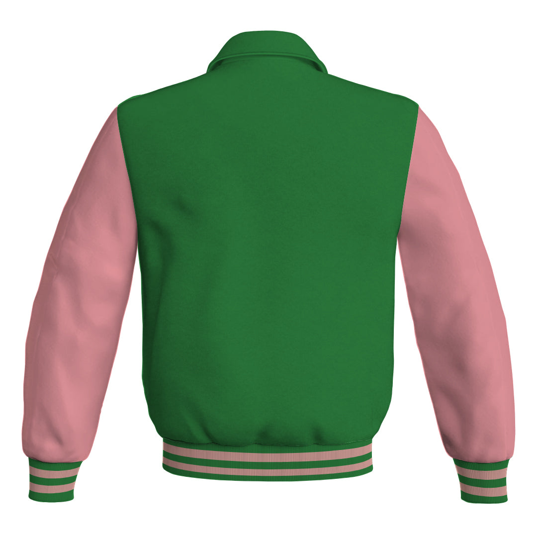 Letterman Varsity Classic Jacket Green Body and Pink Leather 