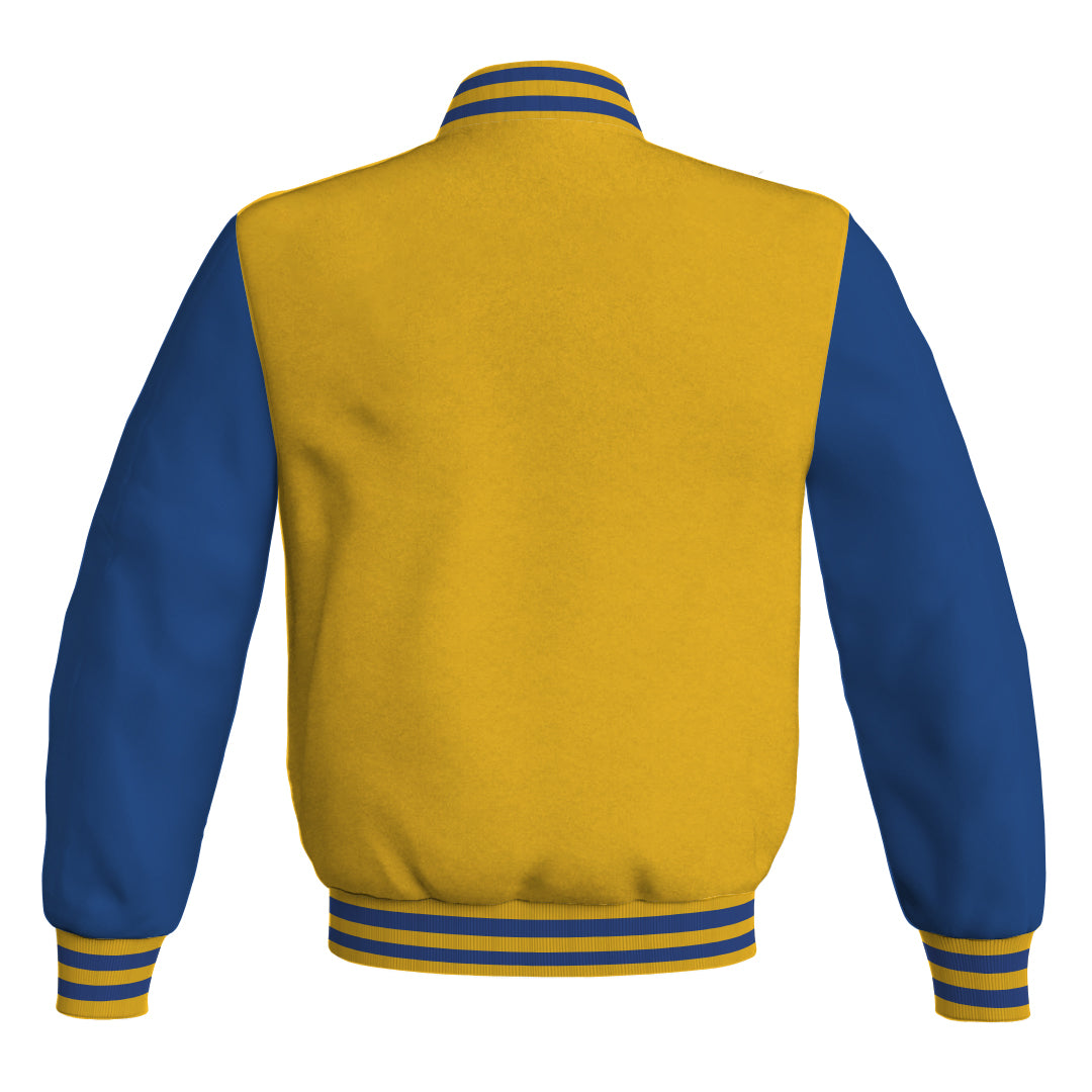 Team Varsity Jackets Yellow/Gold Body and Blue Leather Sleeves Bomber Jacket