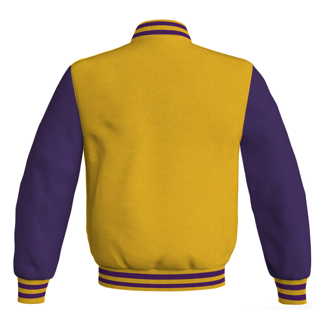 Varsity Jacket Yellow/Gold Body and Purple Leather Sleeves Bomber Jacket