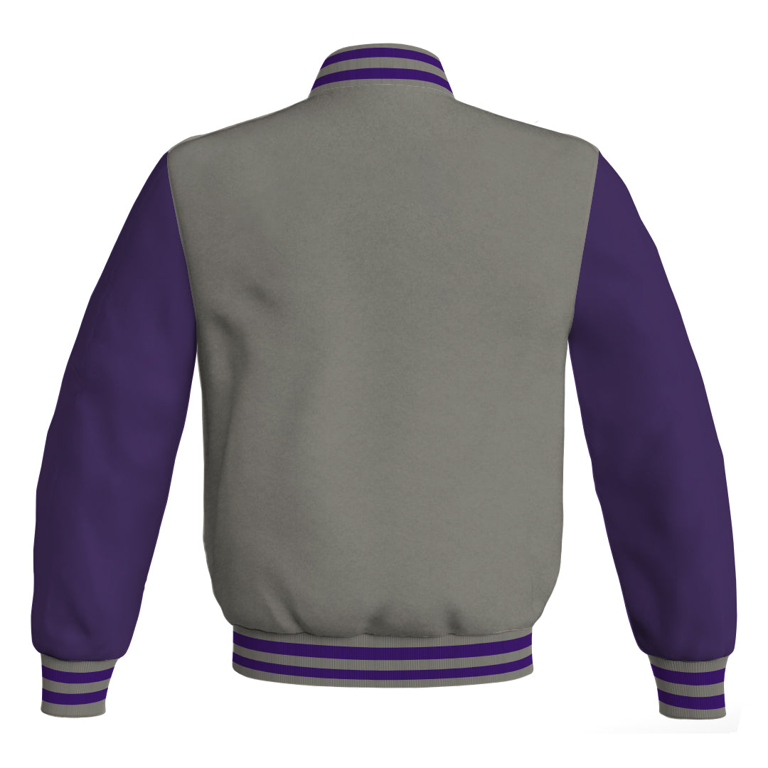 Team Varsity Jackets Gray Body and Purple Leather Sleeves Bomber Jacket