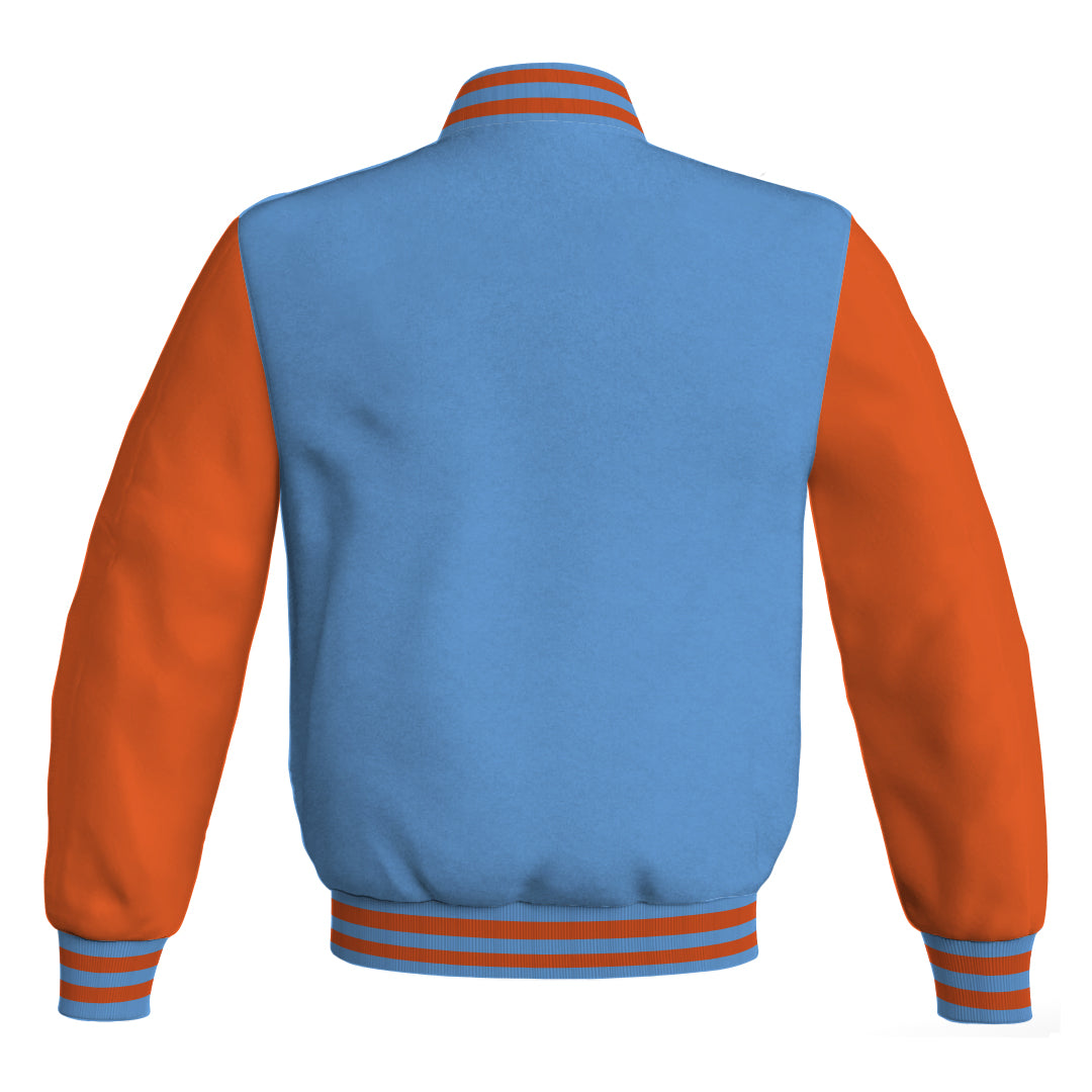 Mens Bomber Jacket Sky Blue Body and Orange Leather Sleeves Bomber Jacket