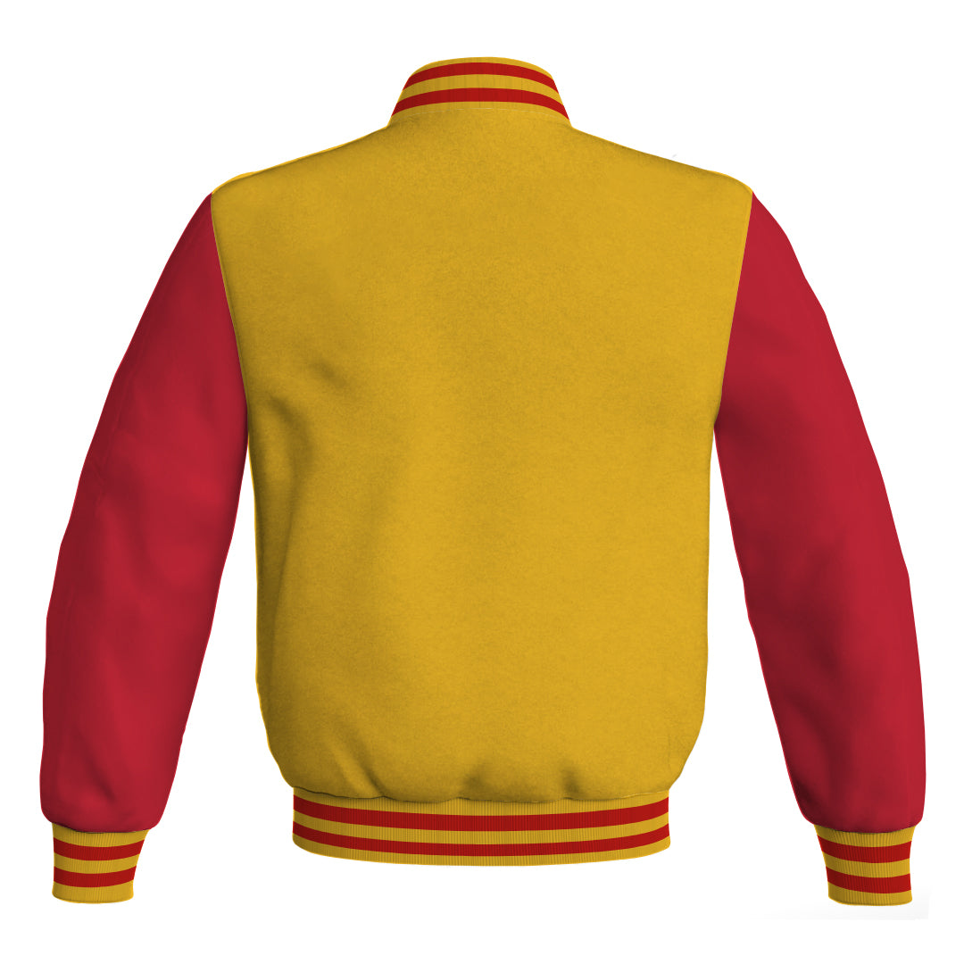 Varsity Jacket Yellow/Gold Body and Red Leather Sleeves Bomber Jacket