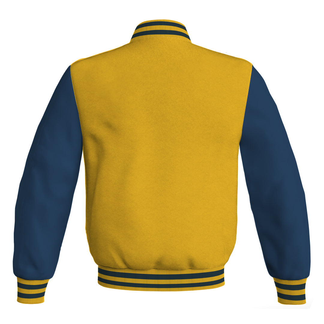 Varsity Jacket Yellow/Gold Body and Navy Blue Leather Sleeves Bomber Jacket