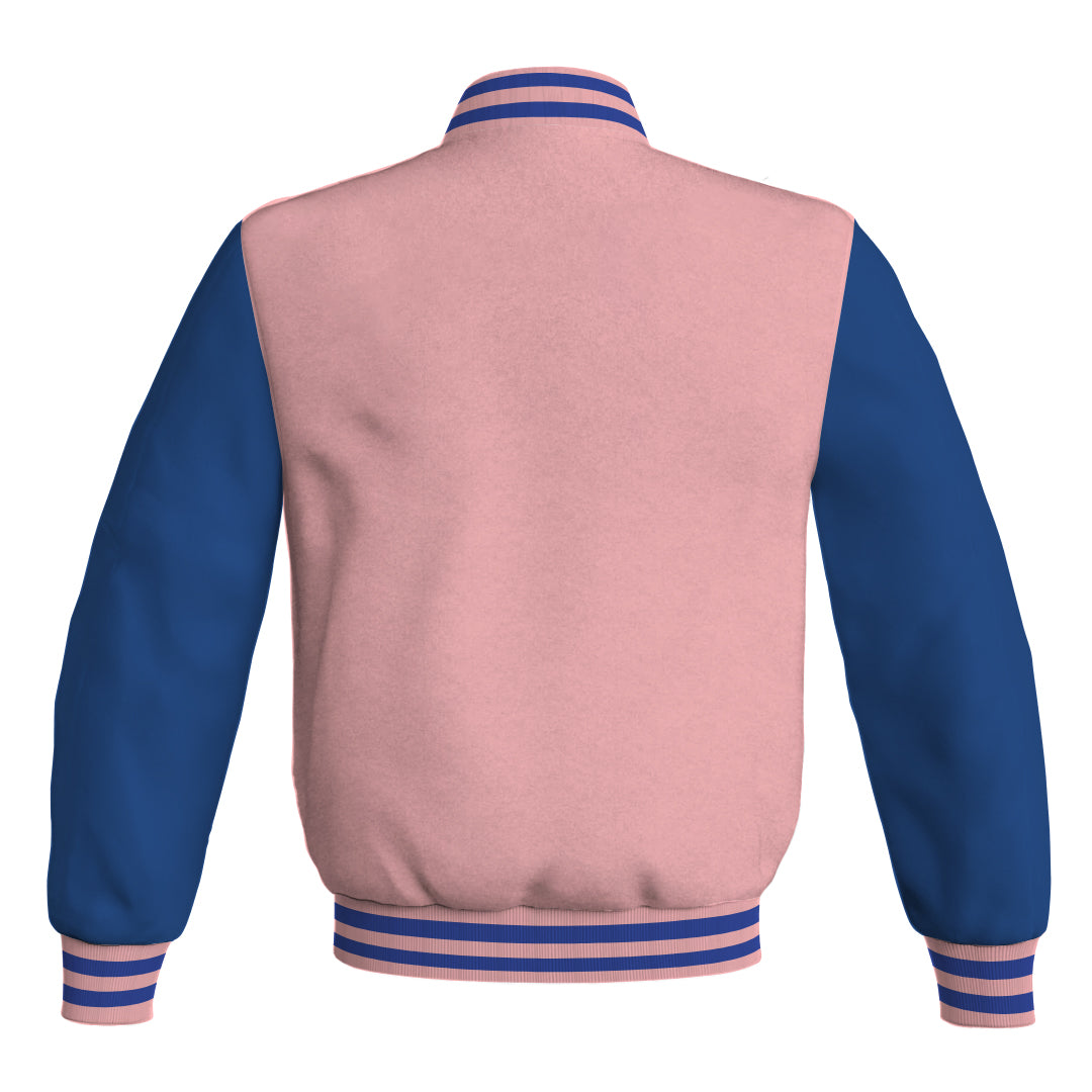 Bomber Jacket Women Pink Body and Blue Leather Sleeves Bomber Jacket