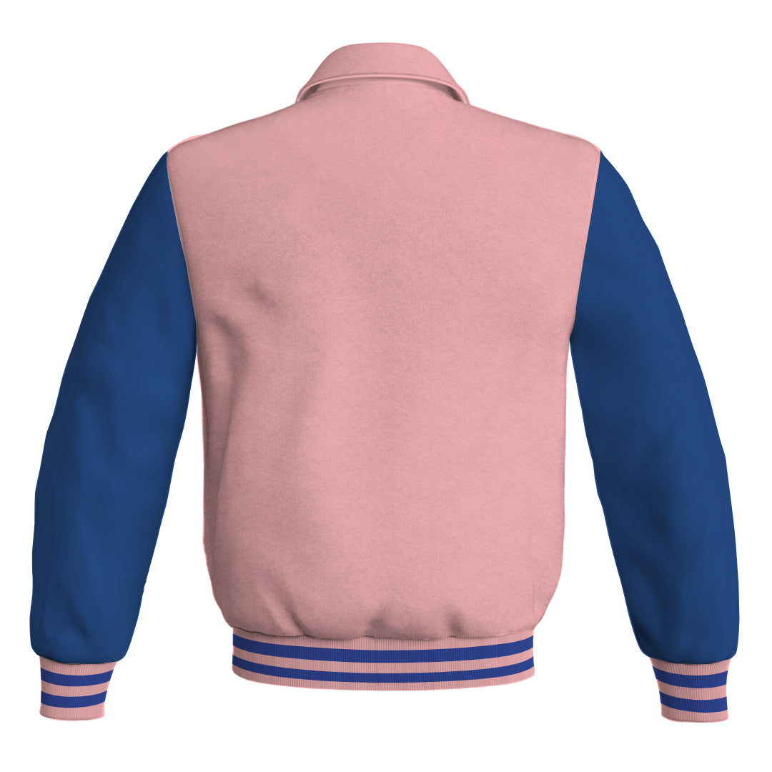 Letterman Varsity Classic Jacket Pink Body and Blue Leather 