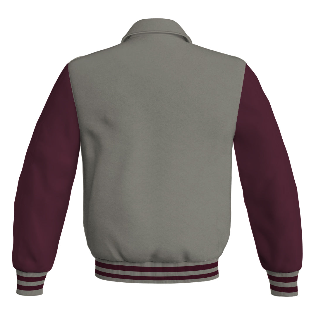 Letterman Varsity Classic Jacket Gray Body and Maroon Leather Sleeves