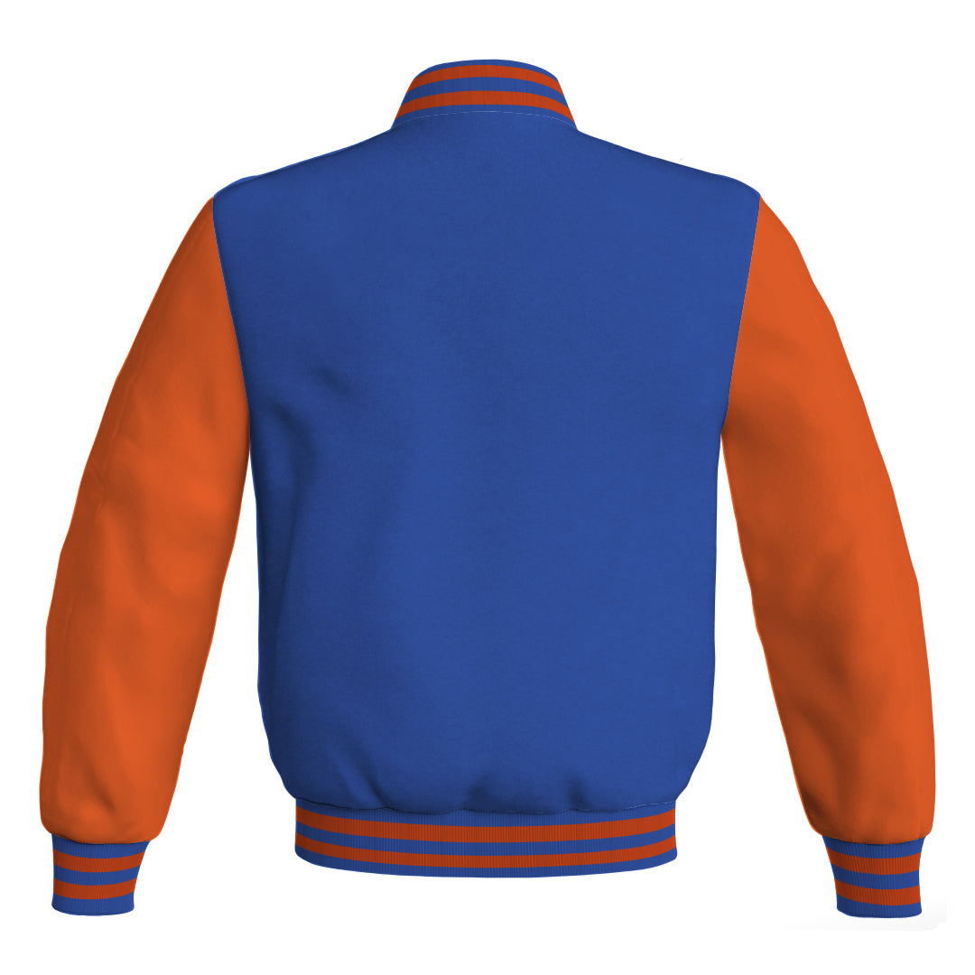 Letterman Jacket Blue Body and Orange Leather Sleeves Bomber Jacket