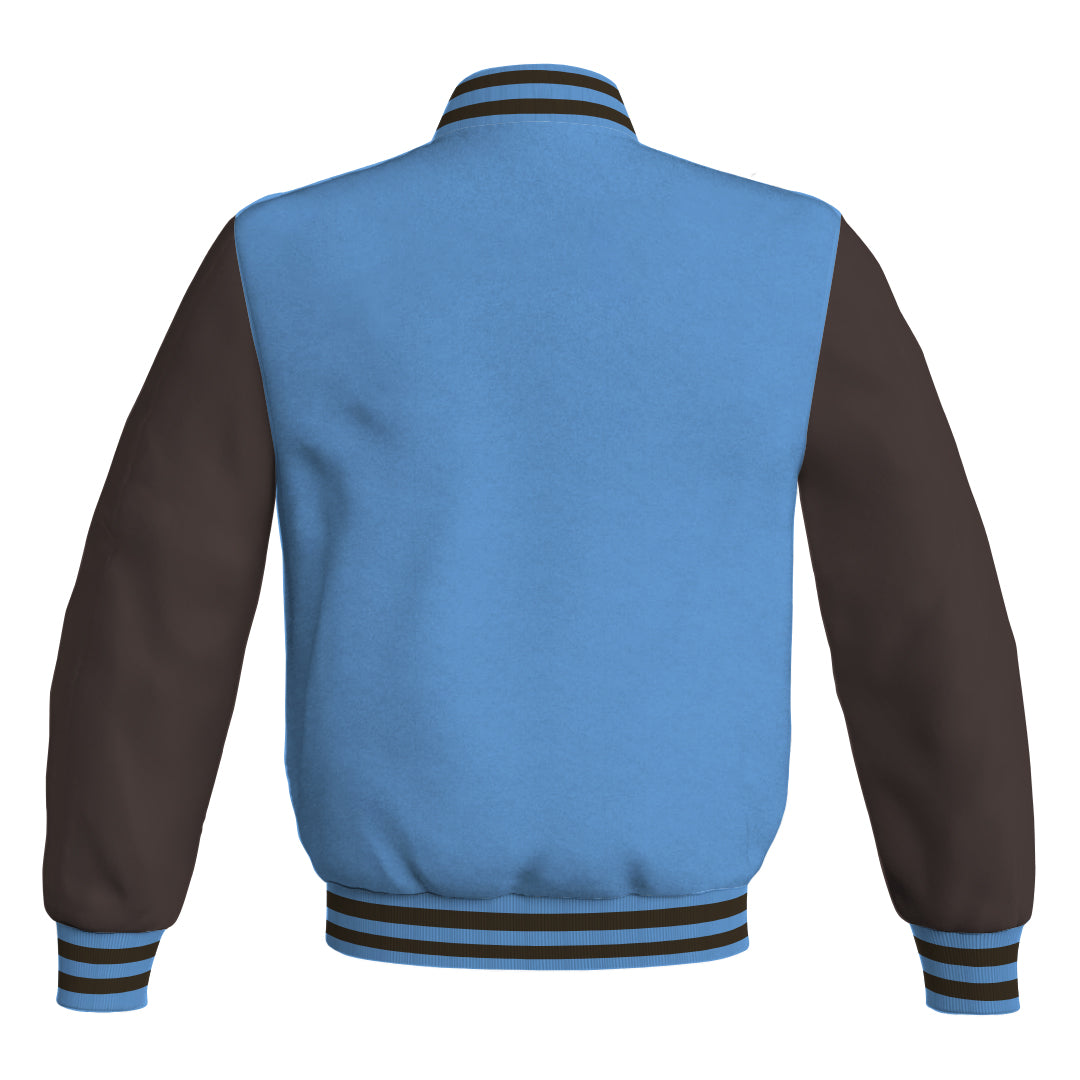 Varsity Jacket Mens Sky Blue Body and Brown Leather Sleeves Bomber Jacket