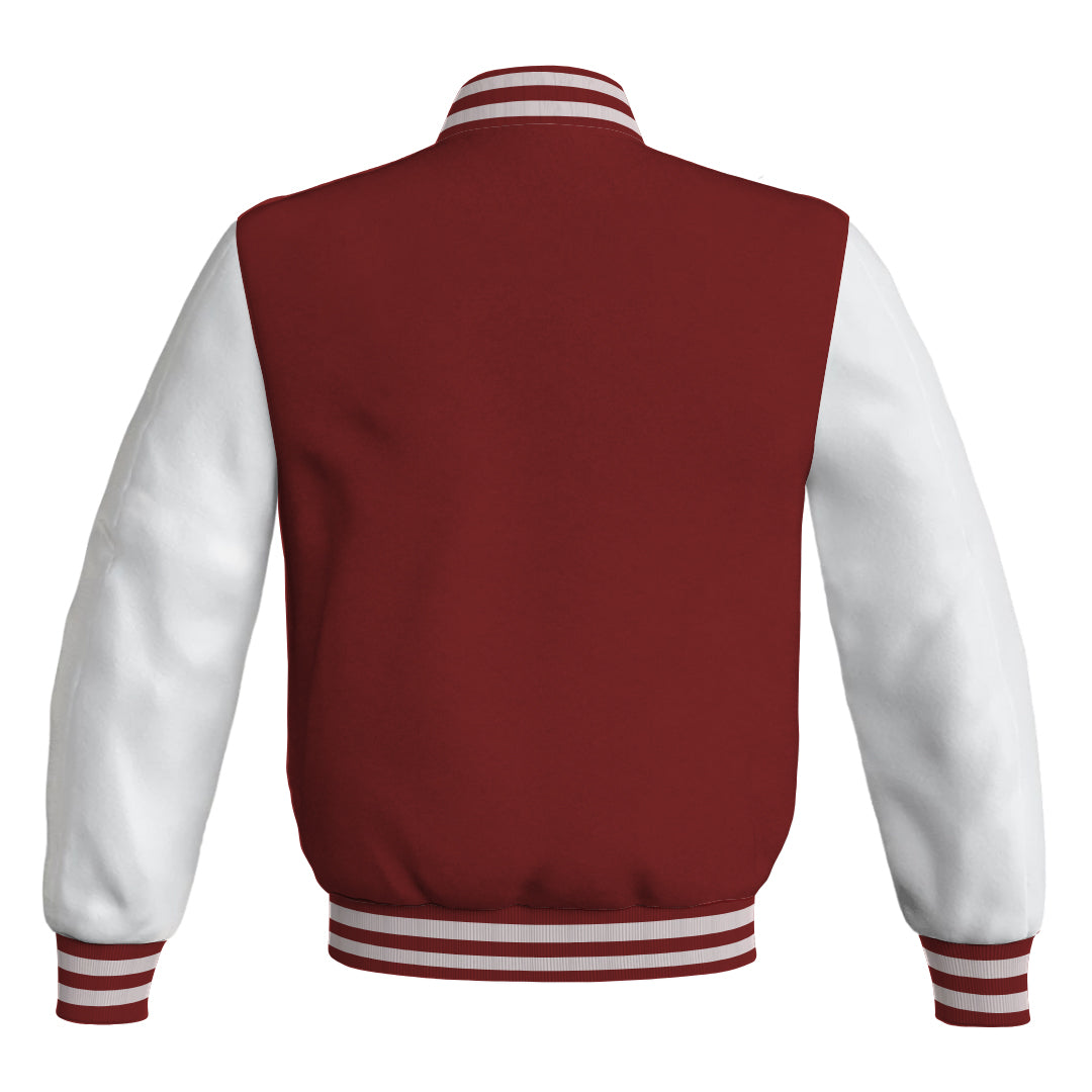 Team Varsity Jackets Maroon Body and White Leather Sleeves Bomber Jacket