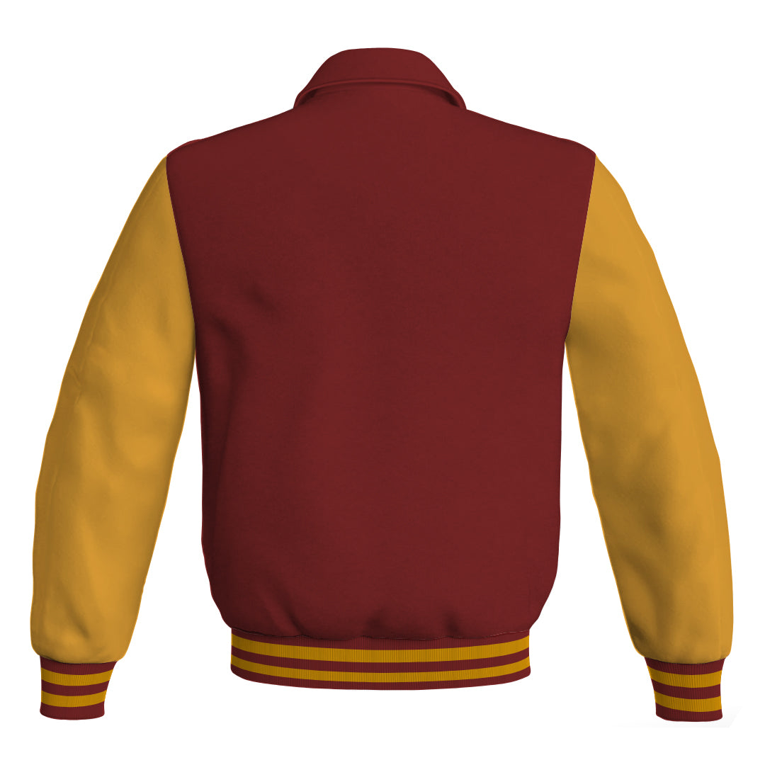 Letterman Varsity Classic Jacket Maroon Body and Gold Leather 