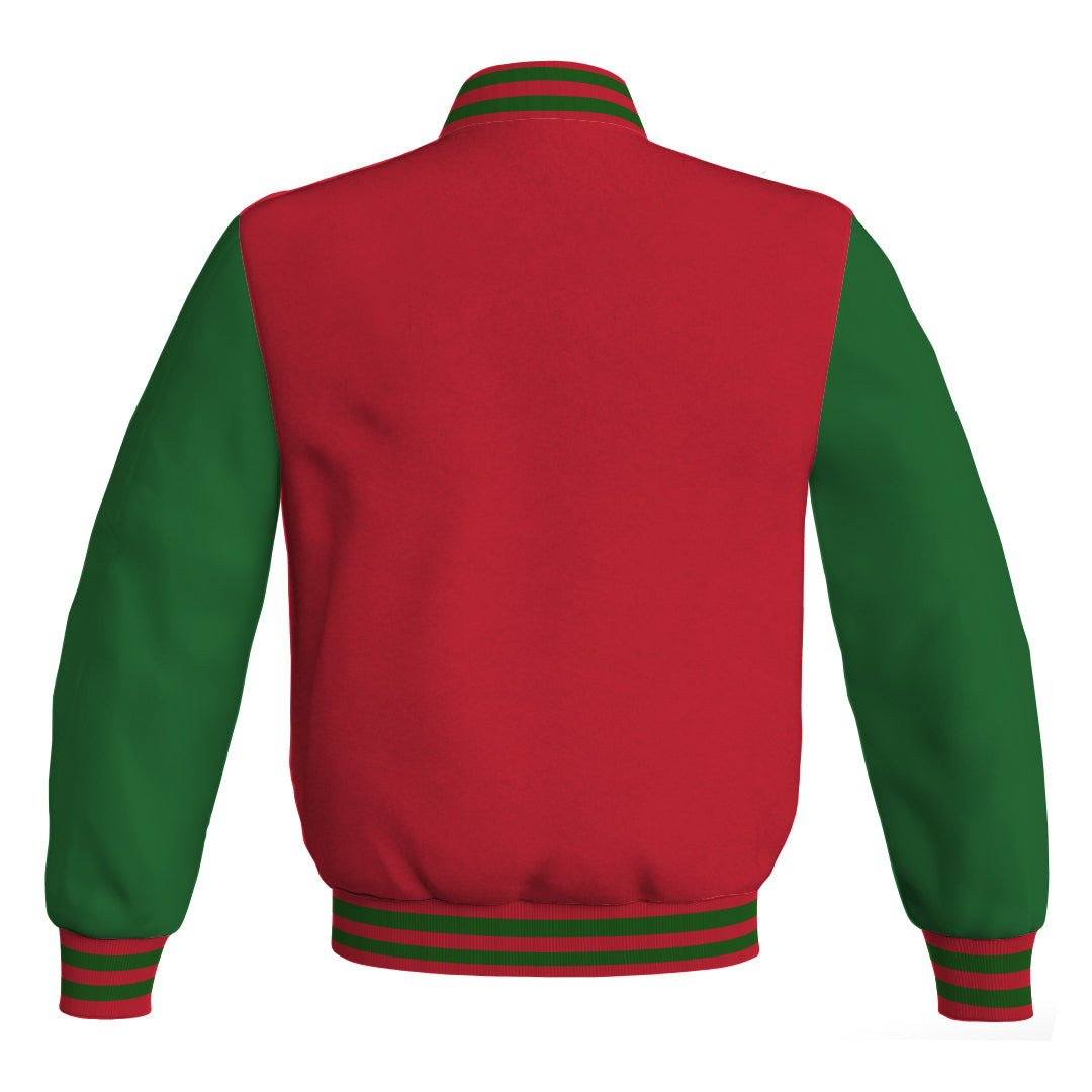 Personalized Varsity Jacket Red Body and Green Leather Sleeves Bomber Jacket