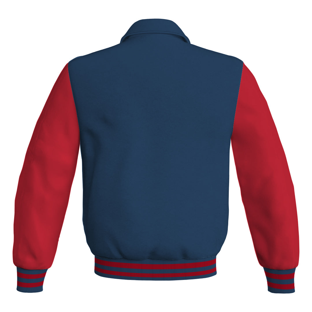 Letterman Varsity Classic Jacket Navy Blue Body and Red Leather Sleeves