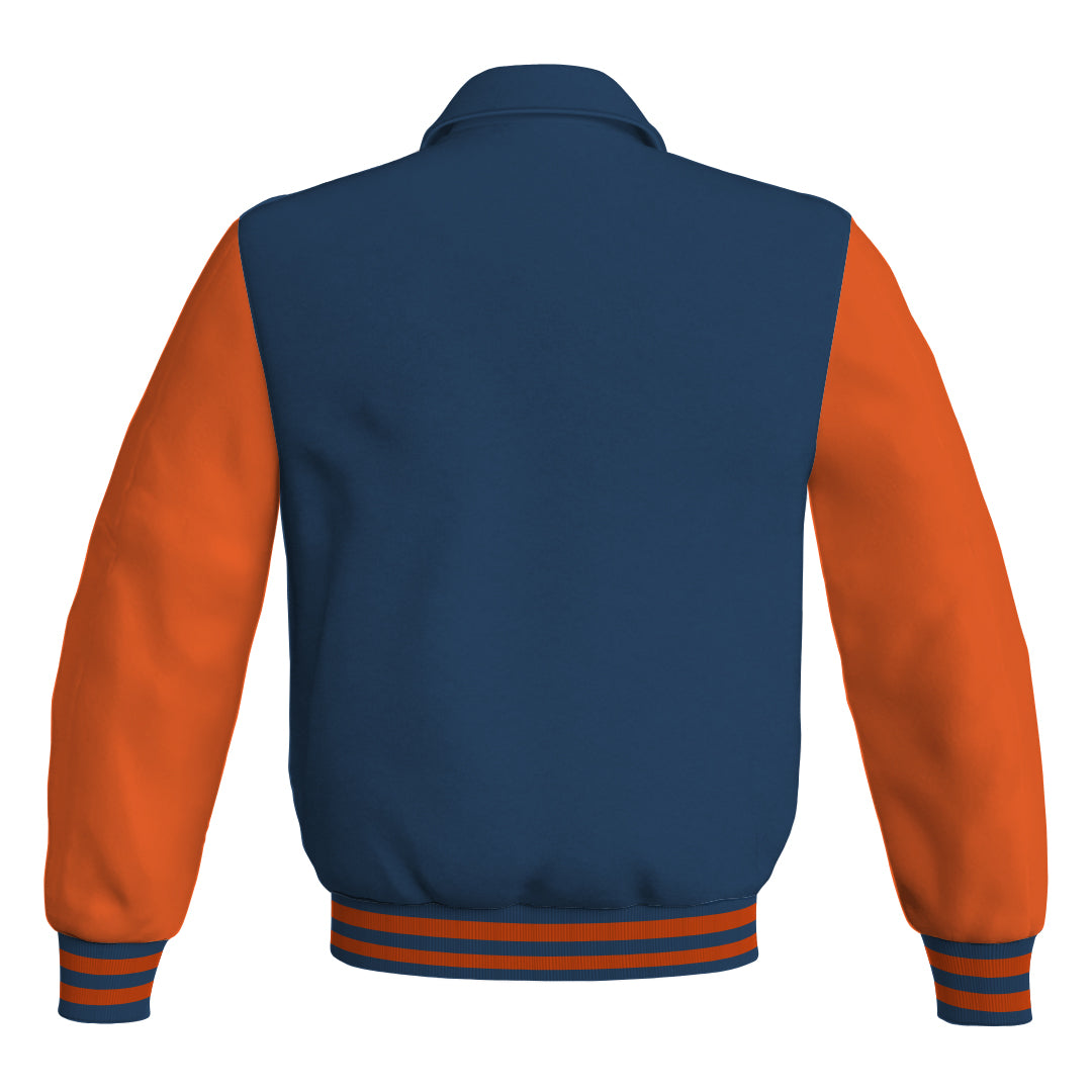 Letterman Varsity Classic Jacket Navy Blue Body and Orange Leather 