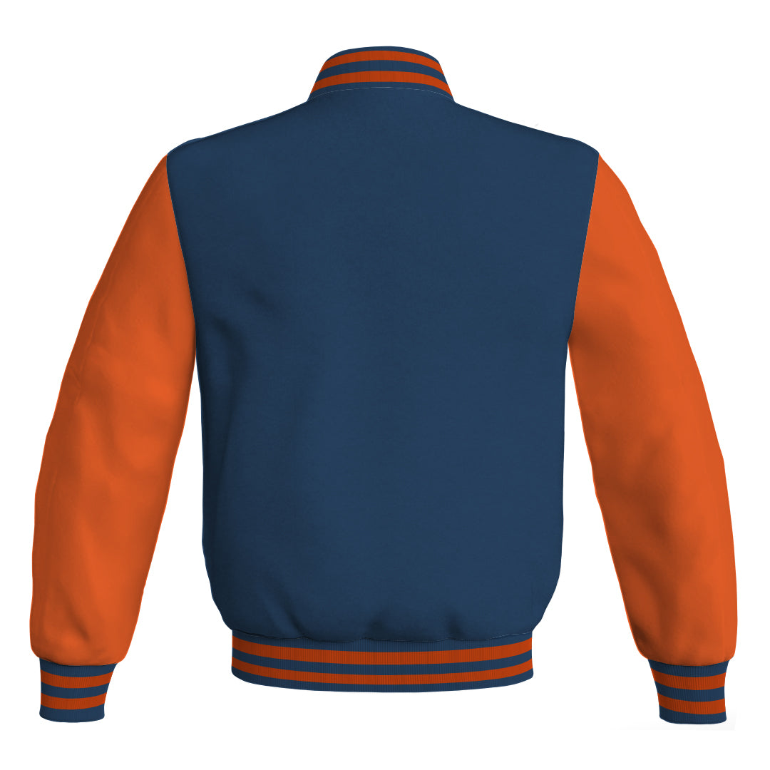 Mens Bomber Jacket Navy Blue Body and Orange Leather Sleeves Bomber Jacket