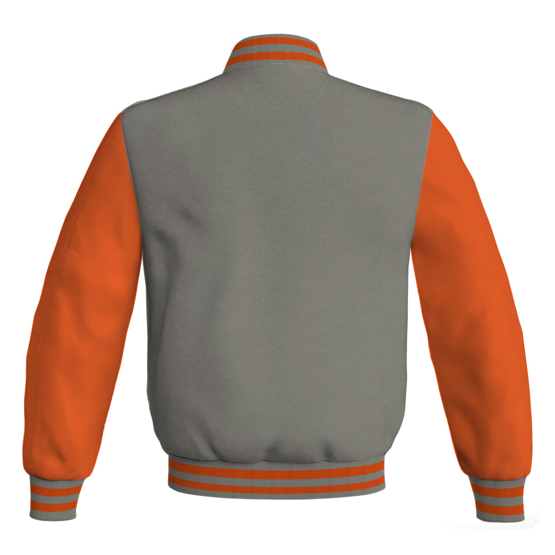 Mens Bomber Jacket Gray Body and Orange Leather Sleeves Bomber Jacket