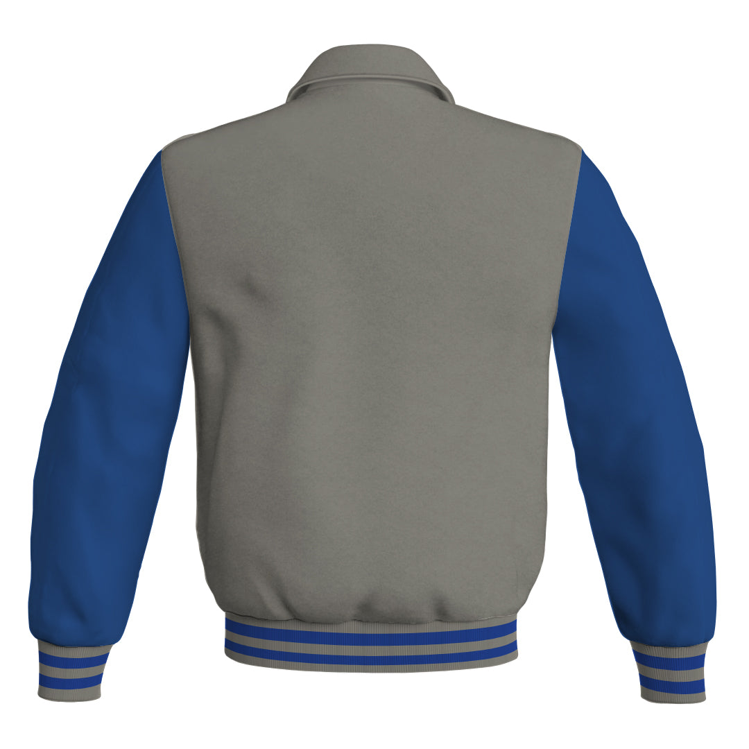 Letterman Varsity Classic Jacket Gray Body and Blue Leather 