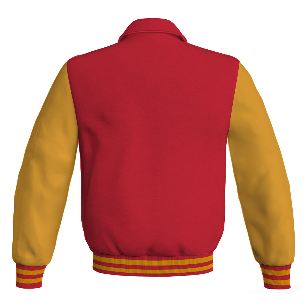 Letterman Varsity Classic Jacket Red Body and Gold Leather 