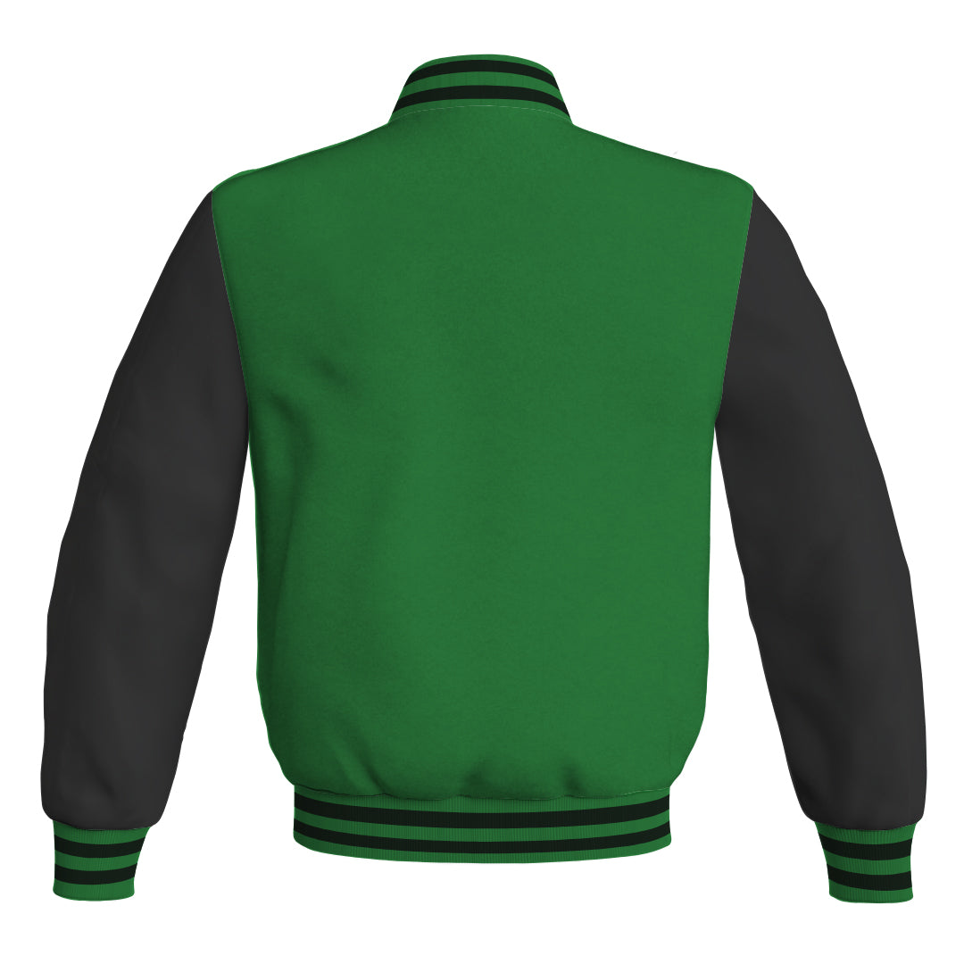 Ladies Varsity Jacket Green Body and Black Leather Sleeves Bomber Jacket