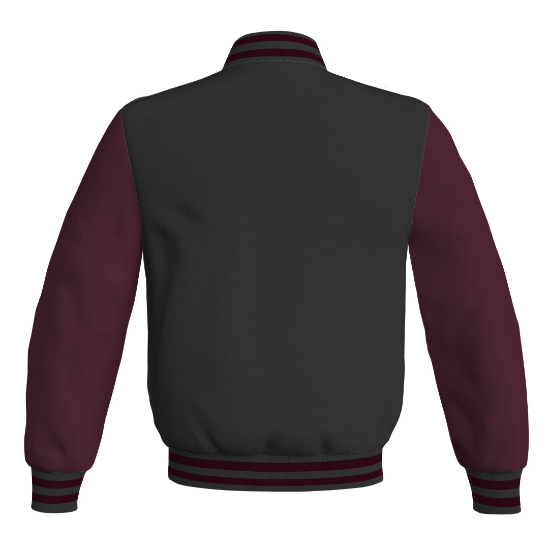 Team Varsity Jackets Black Body and Maroon Leather Sleeves Bomber Jacket