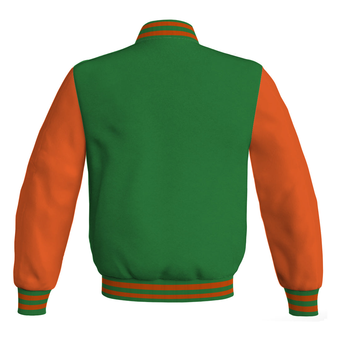 Mens Bomber Jacket Green Body and Orange Leather Sleeves Bomber Jacket