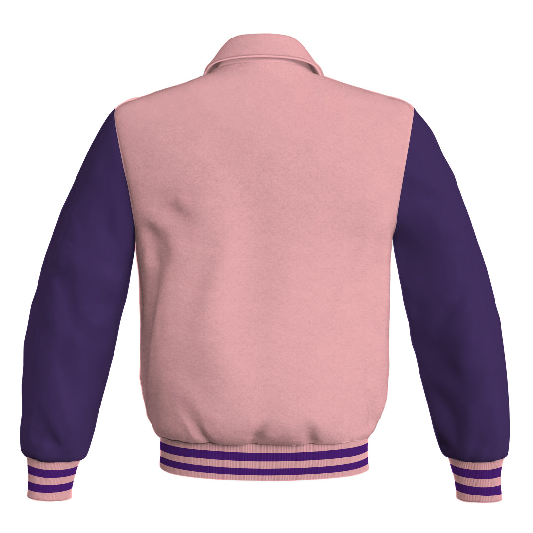 Letterman Varsity Classic Jacket Pink Body and Purple Leather 