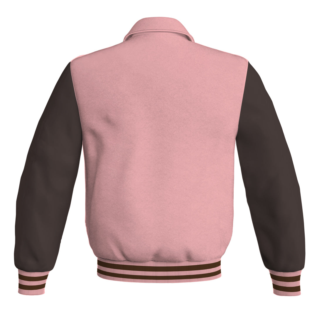 Letterman Varsity Classic Jacket Pink Body and Brown Leather 