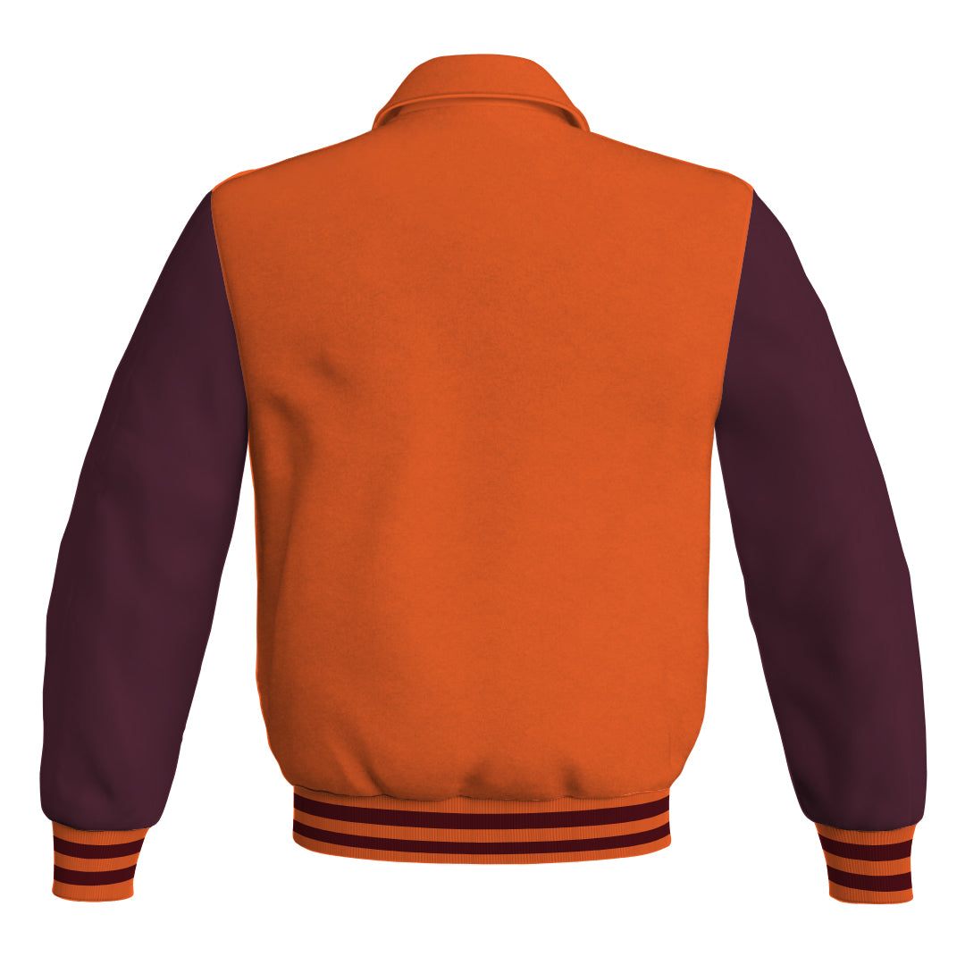 Letterman Varsity Classic Jacket Orange Body and Maroon Leather 