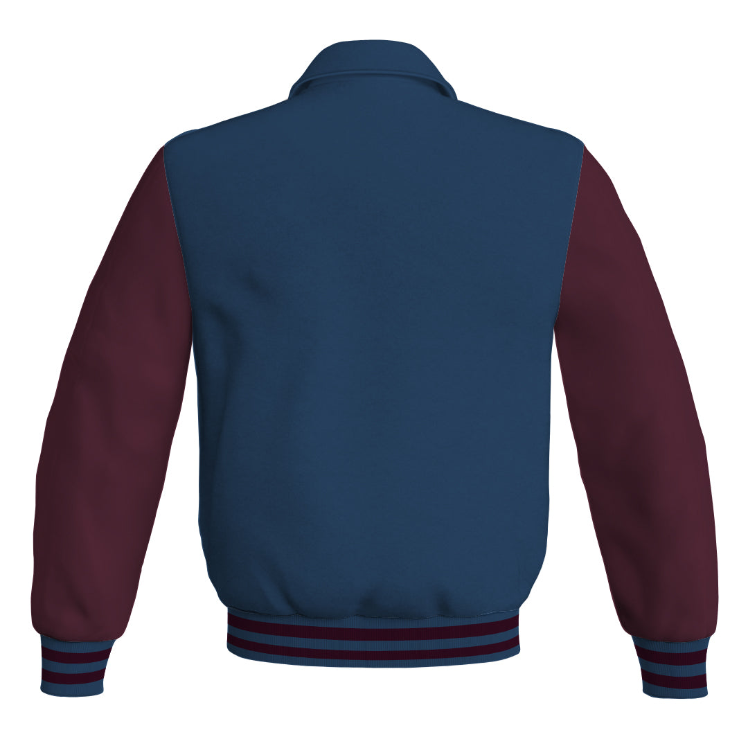 Letterman Varsity Classic Jacket Navy Blue Body and Maroon Leather Sleeves