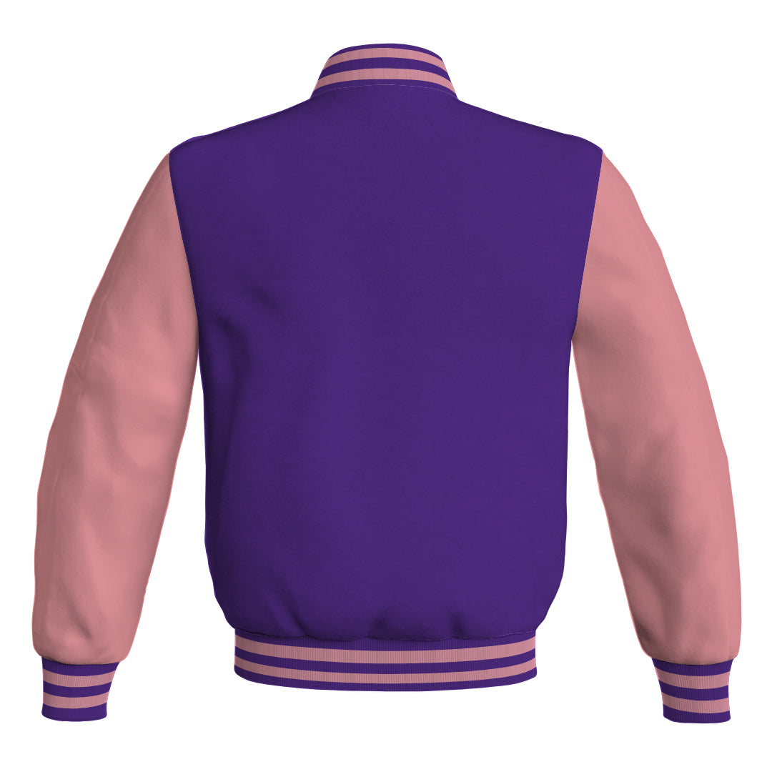 Ladies Varsity Jacket Purple Body and Pink Leather Sleeves Bomber Jacket