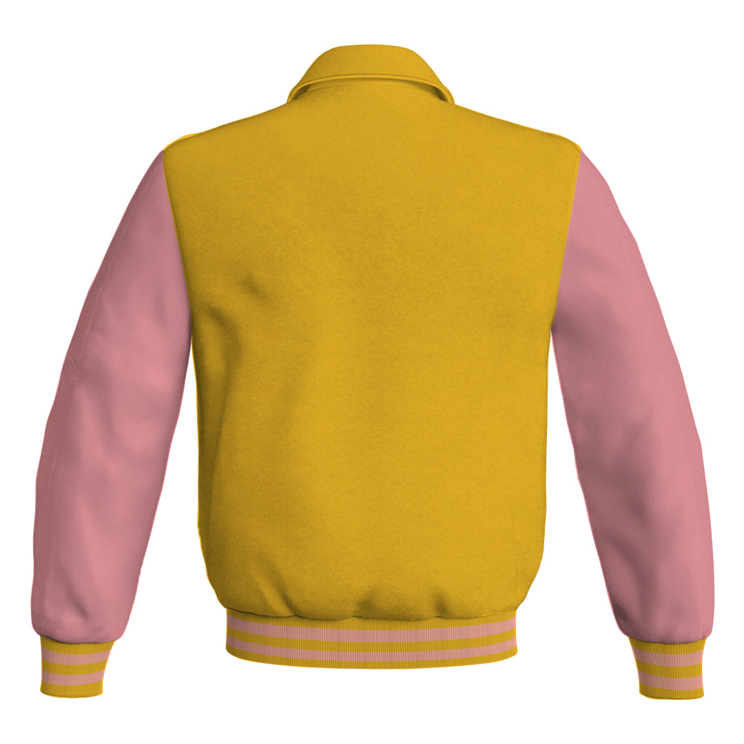 Letterman Varsity Classic Jacket Yellow/Gold Body and Pink Leather 