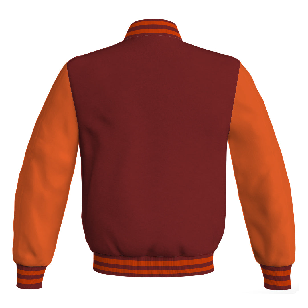 Mens Bomber Jacket Maroon Body and Orange Leather Sleeves Bomber Jacket