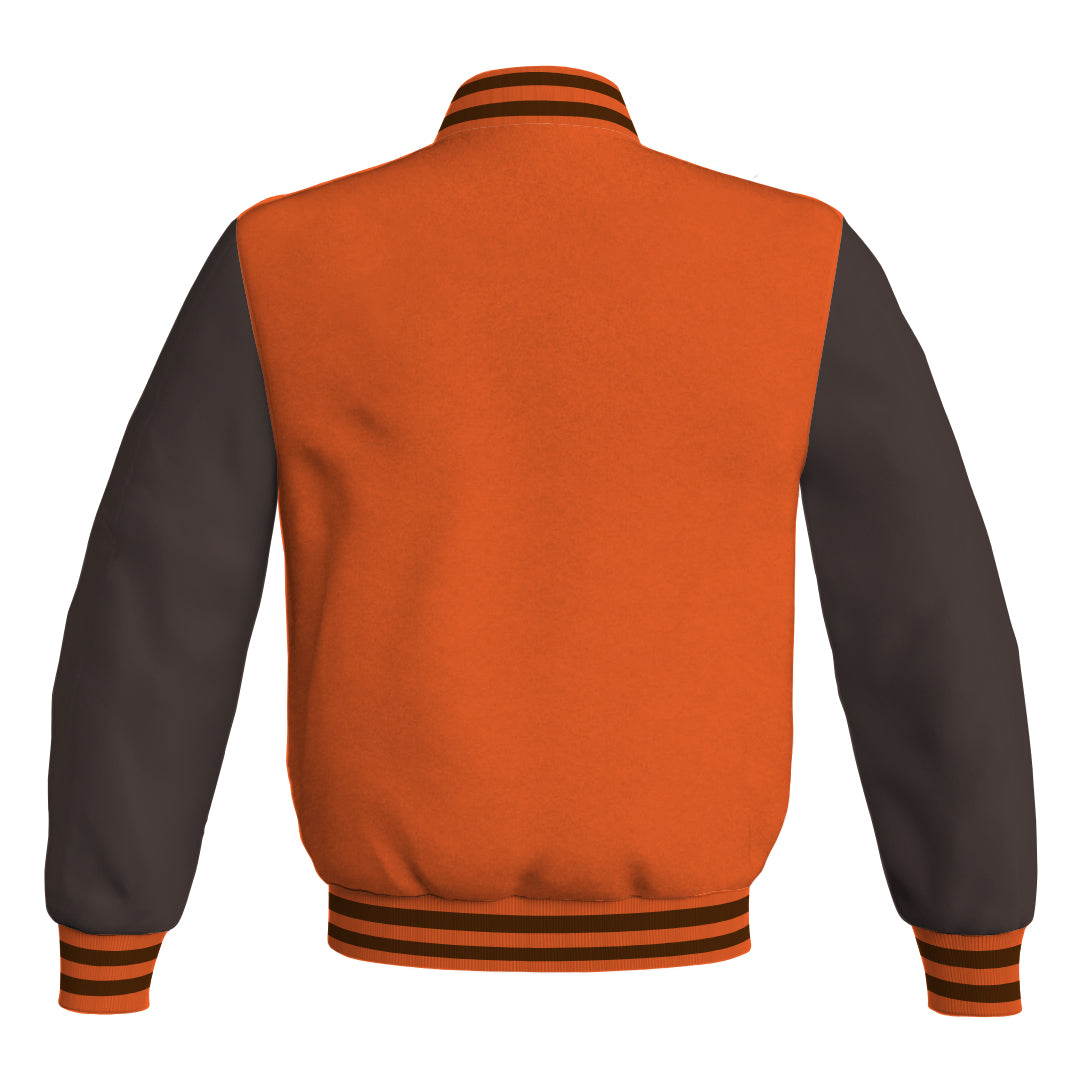 Varsity Jacket Mens Orange Body and Brown Leather Sleeves Bomber Jacket