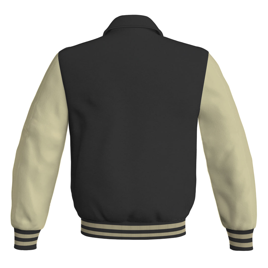 Letterman Varsity Classic Jacket Black Body and Cream Leather 