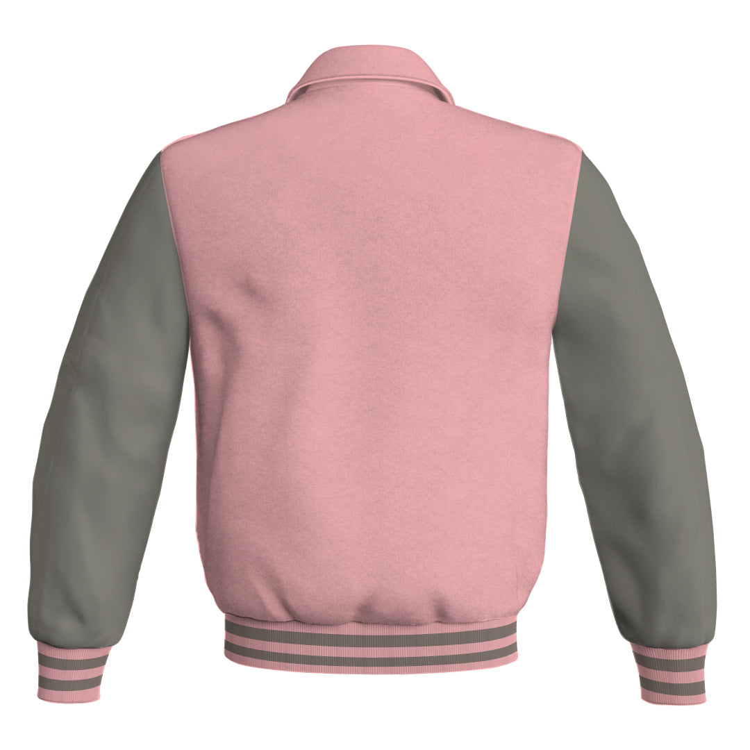 Letterman Varsity Classic Jacket Pink Body and Gray Leather 