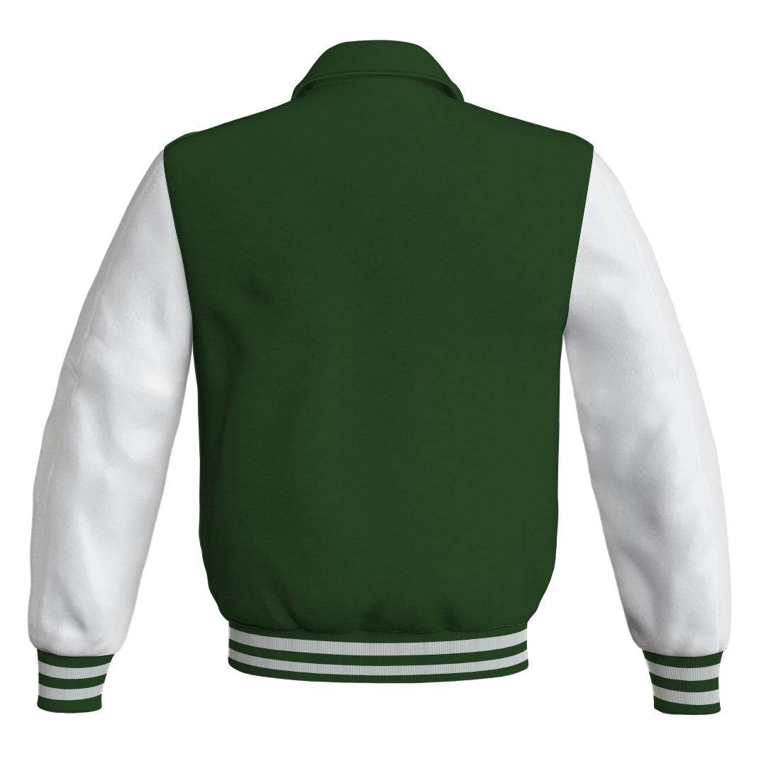 Letterman Varsity Classic Jacket Forest Green Body and White Leather 